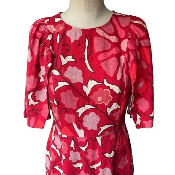 NWT RHODE x Target Zinnia Floral Print Bell Sleeve Midi Dress in Red/Pink - Picture 6 of 15